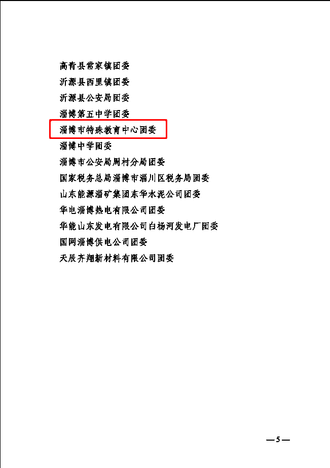 淄博市特殊教育中心團委榮獲淄博市“百佳青春團隊”（團委）稱號